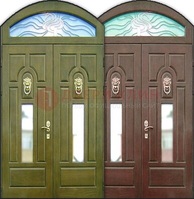 Стальная арочная дверь со стеклом ДА-17 для монолитного дома в Воскресенске