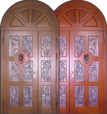 Металлическая арочная дверь со стеклом ДА-28 в коттедж в Воскресенске