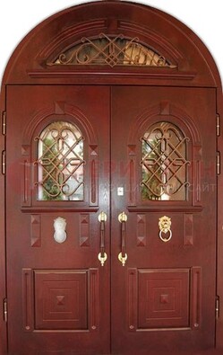 Стальная арочная дверь со стеклом и ковкой ДА-30 в дом из кирпича в Воскресенске
