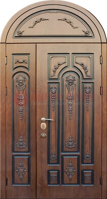 Арочная железная дверь с виноритом и узором ДА-36 в Воскресенске