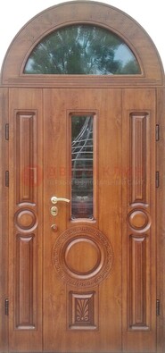Двустворчатая железная дверь МДФ со стеклом в форме арки ДА-52 в Воскресенске