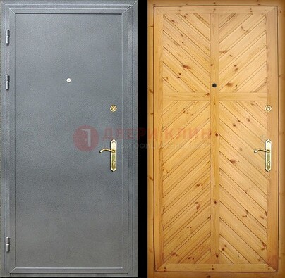 Серая металлическая дверь с евровагонкой ДЕ-12 в Воскресенске