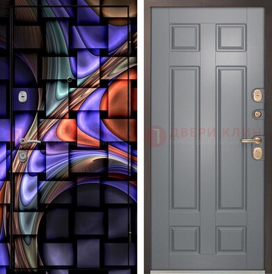 Металлическая дверь с абстрактным узором снаружи ДФ-43 в Воскресенске