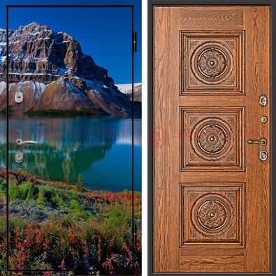 Входная дверь с фотопечатью озера и гор ДФ-6 в Воскресенске