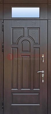 Железная дверь с фрамугой в коричневом цвете ДФГ-22 в Воскресенске