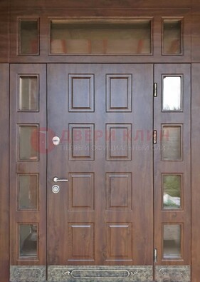 Стальная дверь МДФ со стеклом и фрамугами для дома ДФГ-29 в Воскресенске