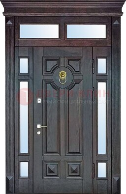 Темная входная дверь со стеклом и фрамугами ДФГ-2 в Воскресенске