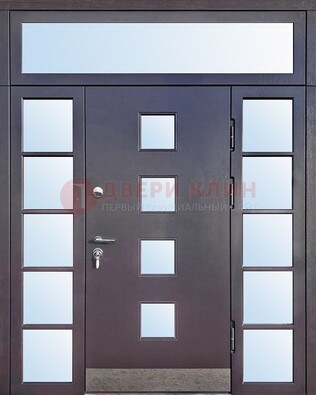 Современная железная дверь со стеклом и фрамугами ДФГ-4 в Воскресенске