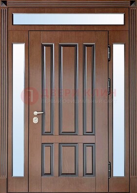 Железная дверь со стеклом и фрамугами в коричневом цвете ДФГ-8 в Воскресенске