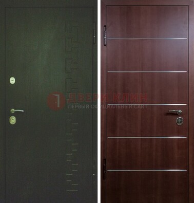 Темная металлическая дверь с МДФ ламинат с молдингами внутри ДМ-16 в Воскресенске