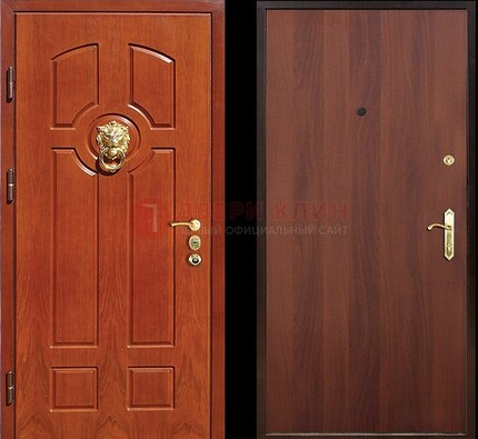 Оранжевая стальная дверь с МДФ ламинат внутри ДМ-18 в квартиру в Воскресенске