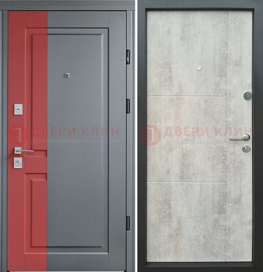 Серая с красной полосой металлическая дверь МДФ ДМ-245 в Воскресенске