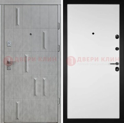 Серая стальная дверь с рисунком МДФ и внутри Белый ясень ДМ-280 в Воскресенске