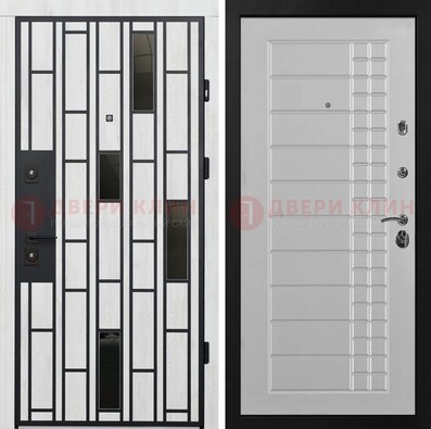 Белая с черными элементами железная дверь МДФ ДМ-282 в Воскресенске