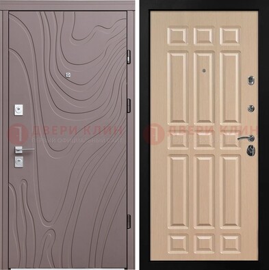 Светло-коричневая железная филенчатая дверь с рисунком МДФ ДМ-283 в Воскресенске