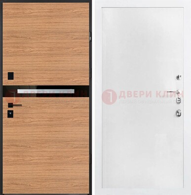 Железная коричневая дверь с МДФ в белом цвете ДМ-313 в Воскресенске