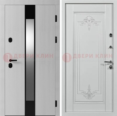 Белая металлическая дверь МДФ с зеркальной вставкой ДМ-324 в Воскресенске