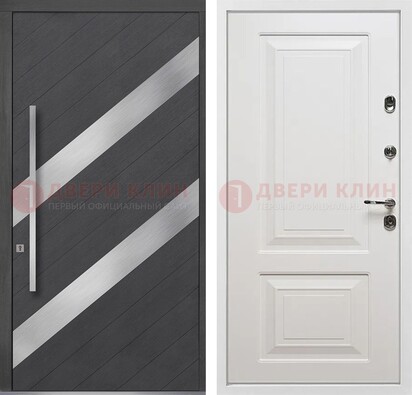 Серая входная дверь МДФ с металлическими вставками ДМ-325 в Воскресенске