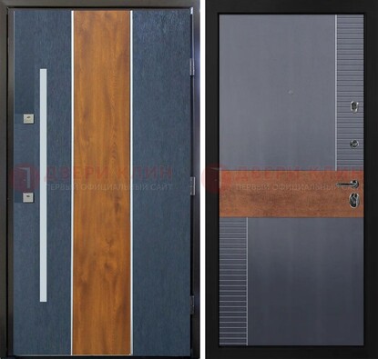 Темная металлическая дверь МДФ со вставками ДМ-411 в Воскресенске
