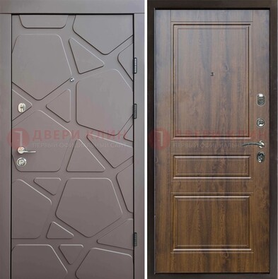 Коричневая железная дверь с декоративной МДФ ДМ-438 в Воскресенске