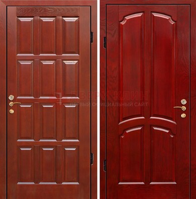 Красная металлическая дверь с массивом дуба ДМД-15 в Воскресенске