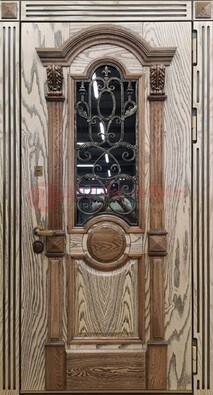 Железная дверь с массивом дуба со стеклом и ковкой ДМД-47 в Воскресенске