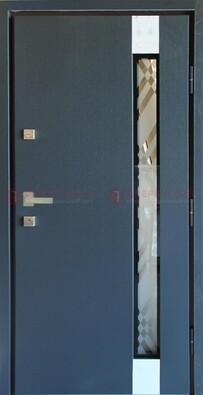 Серая стальная дверь с порошковым покрытием и стеклянной вставкой ДП-216 в Воскресенске