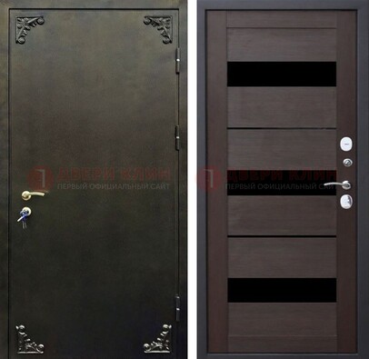 Темная входная дверь с порошковым покрытием и МДФ со стеклом ДП-236 в Воскресенске