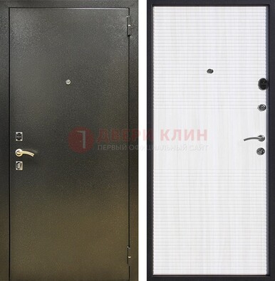 Стальная темно-серая дверь с порошковой отделкой и МДФ Белый ясень ДП-279 в Воскресенске