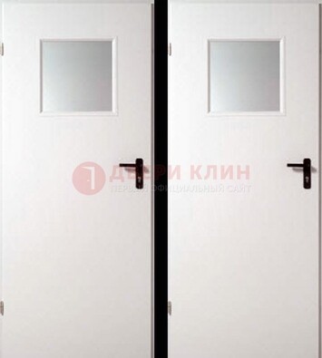 Белая железная противопожарная дверь с декоративной вставкой ДПП-6 в Воскресенске