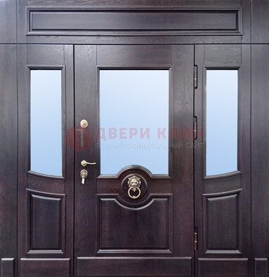 Филенчатая металлическая дверь с панелью МДФ и стеклом ДПР-102 в Воскресенске