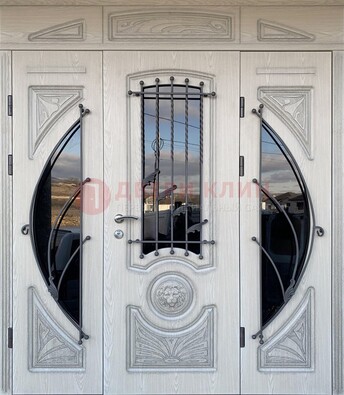 Большая парадная дверь Винорит со стеклом и ковкой ДПР-108 в Воскресенске