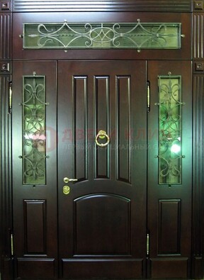 Стальная парадная дверь со стеклом и ковкой ДПР-18 для деревянного дома в Воскресенске