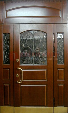 Стальная парадная дверь со вставками из стекла и ковки ДПР-30 в коттедж в Воскресенске