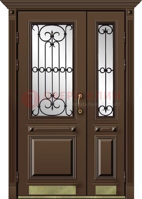 Стальная парадная дверь со вставками из стекла ДПР-32 для кирпичного дома в Воскресенске