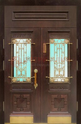 Парадная дверь со вставками из стекла и ковки ДПР-43 для каркасного дома в Воскресенске