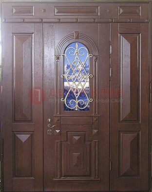 Стальная парадная дверь со стеклом и ковкой ДПР-4 для коттеджа в Воскресенске