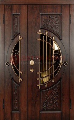 Металлическая парадная дверь со стеклом и ковкой ДПР-6 в дом в Воскресенске