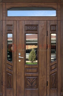 Парадная стальная дверь Винорит со стеклом и резьбой ДПР-97 в Воскресенске