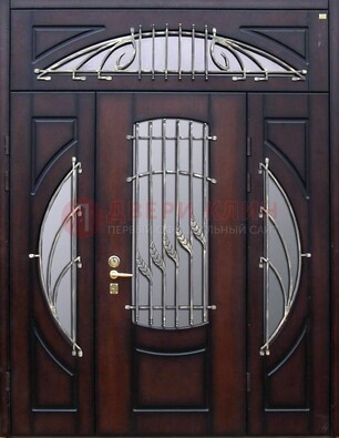 Парадная дверь со стеклянными вставками и ковкой ДПР-9 для улицы в Воскресенске