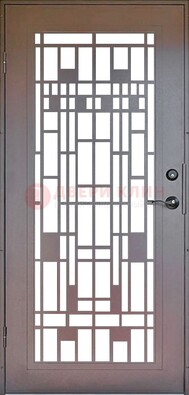 Коричневая стальная решетчатая дверь с узором ДР-4 в Воскресенске