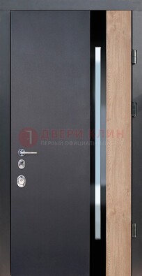 Черная металлическая дверь МДФ со стеклом ДС-14 в Воскресенске