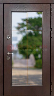 Коричневая стальная дверь со стеклом ДС-19 в Воскресенске