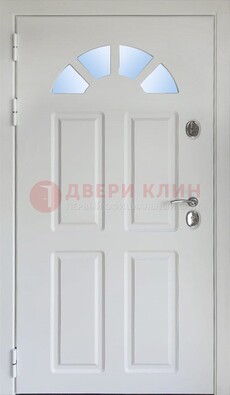 Белая стальная дверь МДФ со стеклом для дома ДС-37 в Воскресенске