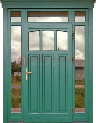Зеленая металлическая дверь МДФ со стеклом ДС-43 в Воскресенске