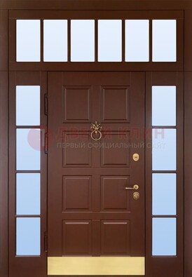 Коричневая входная дверь с МДФ панелью и стеклом ДС-45 в Воскресенске