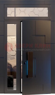 Чёрная двухстворчатая металлическая дверь со стеклом ДС-64 в Воскресенске
