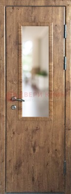 Коричневая металлическая дверь со стеклом ДС-79 в Воскресенске