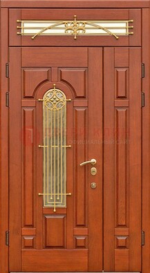 Полуторная уличная дверь со стеклом и ковкой ДСК-115 в Воскресенске
