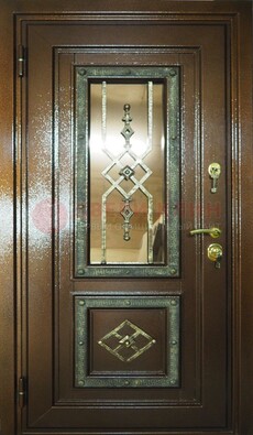 Теплая входная дверь со стеклом и ковкой разноцветной ДСК-13 в Воскресенске